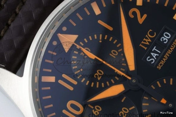 MIROTIME 0509 Pilot Chrono SS AZF 1:1 Best Edition Black Dial Orange Markers on Brown Leather Strap A EasyCare 7065